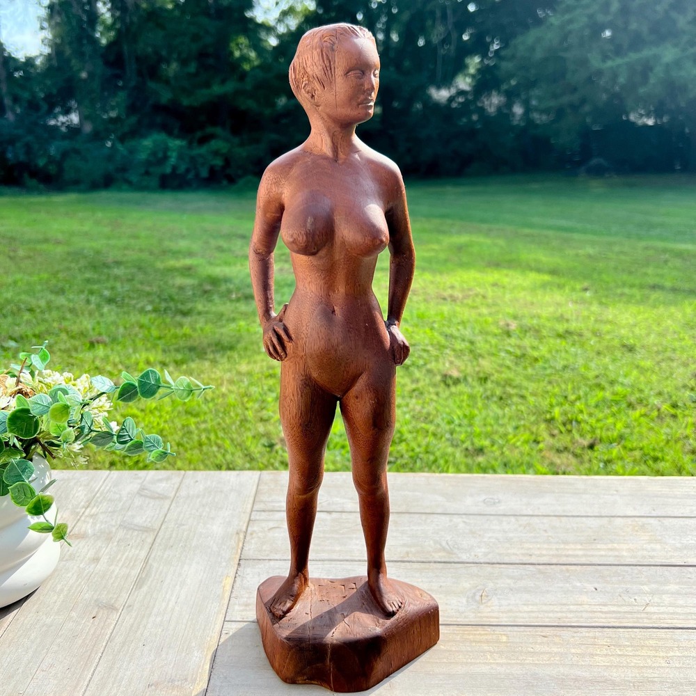 Vintage Hand-Carved Wooden Female Nude Sculpture
